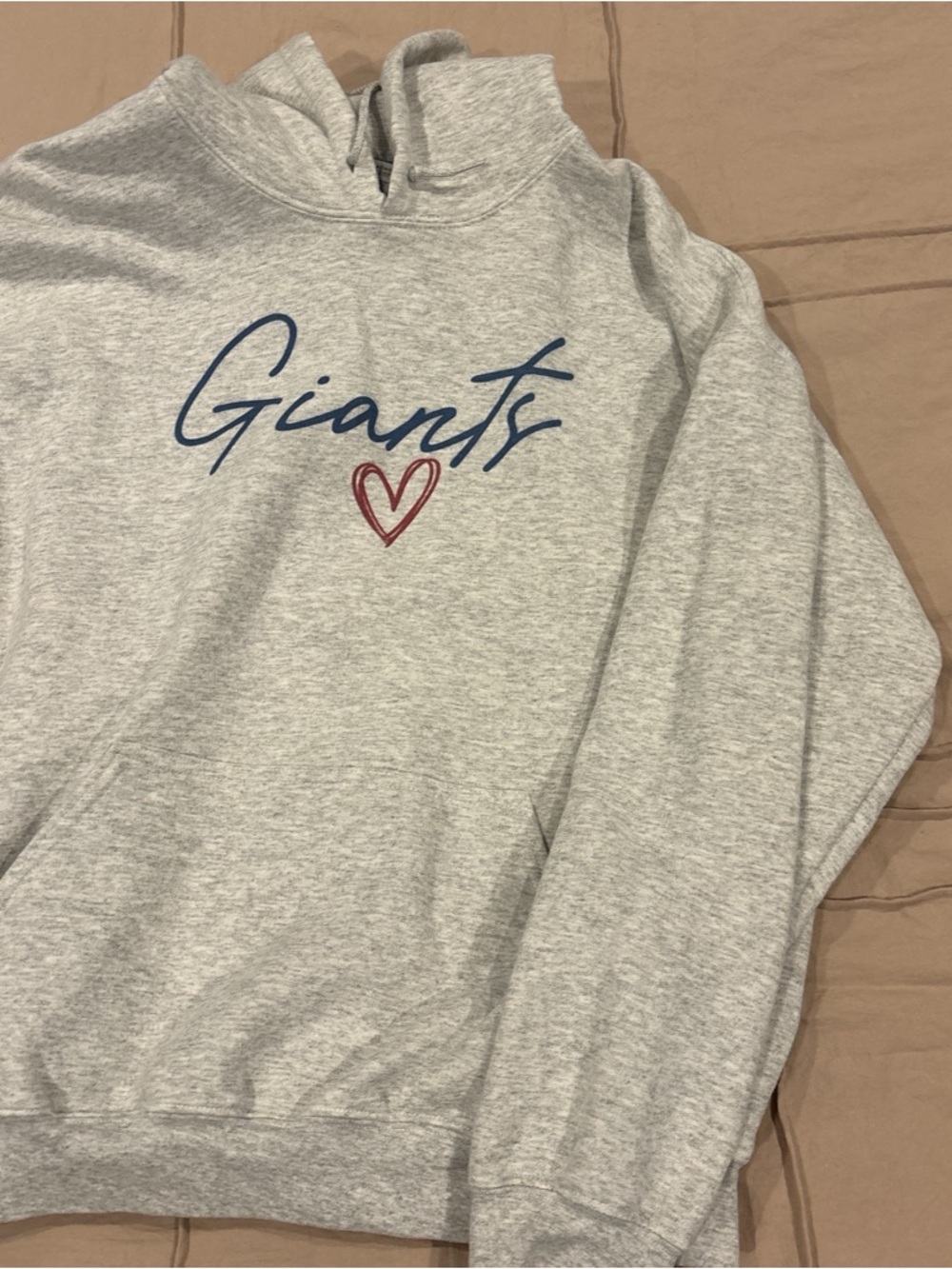 Giants Script Hoodie with Heart Graphic - Light Gray
